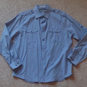 Express Blue Casual Button Down Shirt with Utility Style